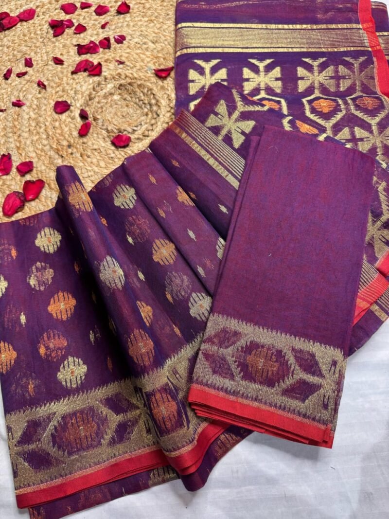Ikkat Soft Dark Maroon Jamdani Saree