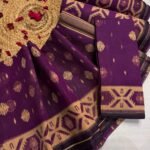 Ikkat Soft Dark Maroon Jamdani Sari