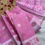 Ikkat Soft Light Pink Jamdani Saree