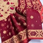 Ikkat Soft Maroon Jamdani Saree