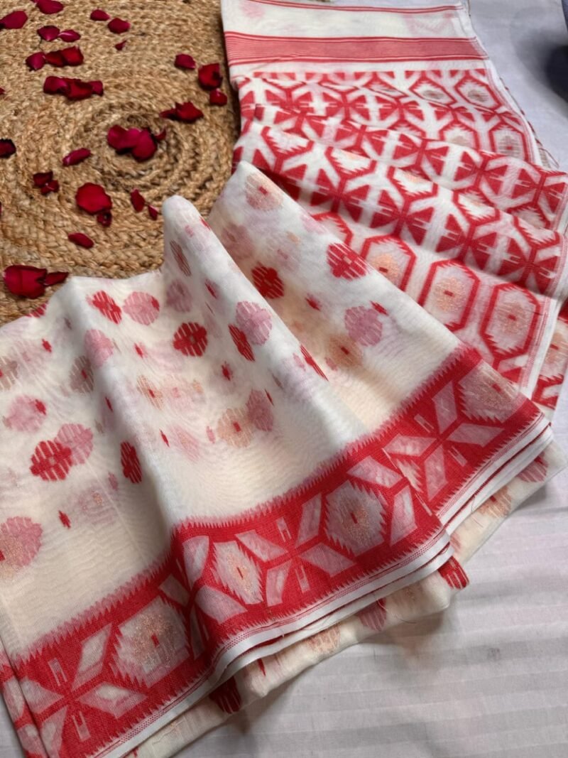 Ikkat Soft White Jamdani Saree