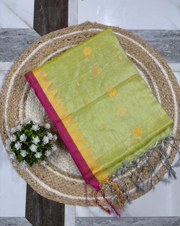 Jasmine Green Smoke Soft Tissu Cotton Silk Saree