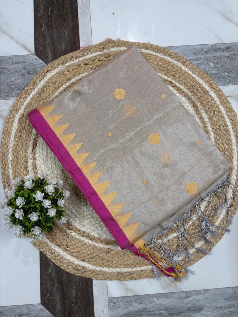 Jasmine Silver Chalice Soft Tissu Cotton Silk Saree