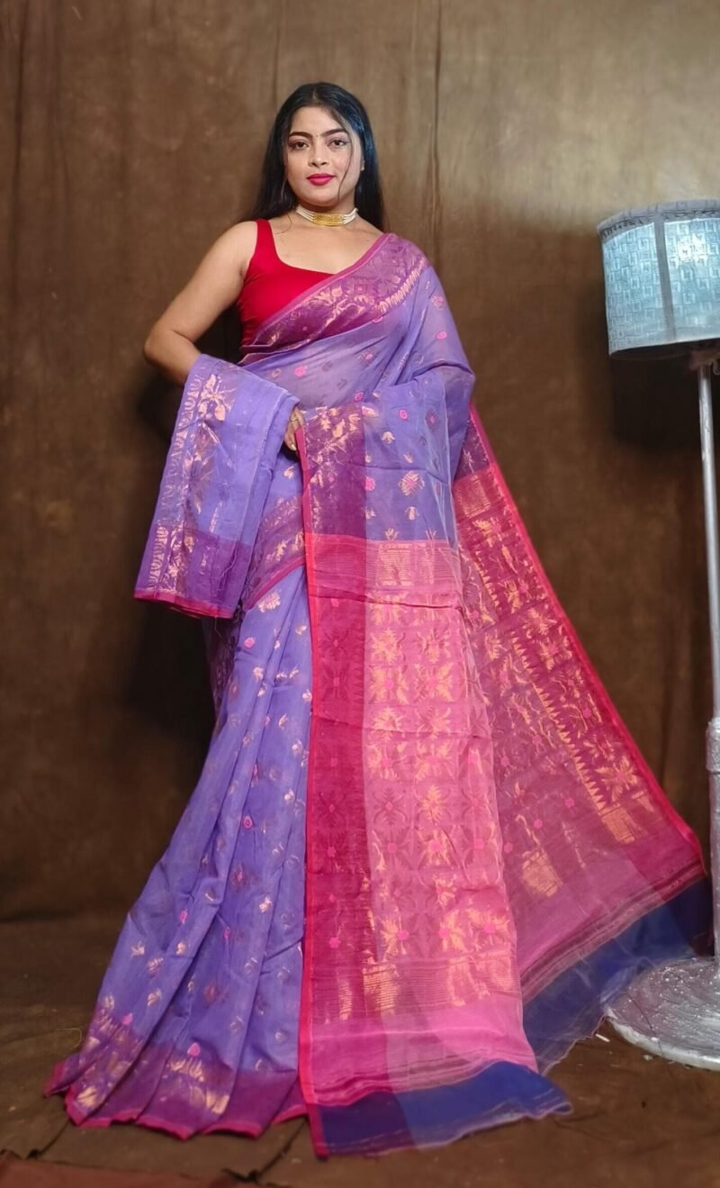 Lavender Purple Soft Copper Joriwork Dhakai Jamdani Saree