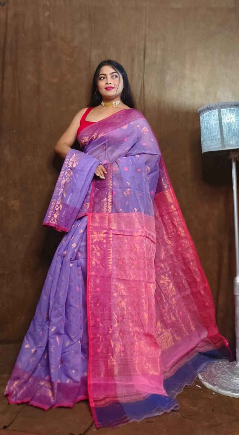 Lavender Purple Soft Copper Joriwork Dhakai Jamdani Saree - Image 2