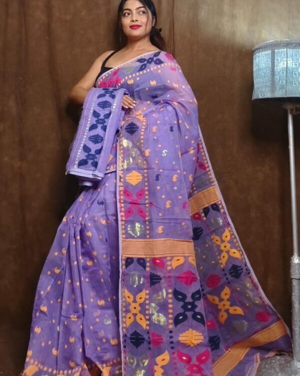 Lavender Purple Soft Dhakai Jamdani Sari