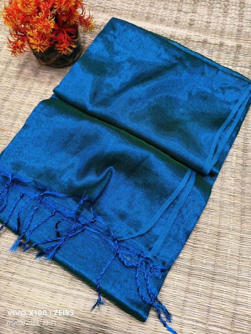 Light Blue Soft Cotton Silk Sari With Blouse Piece