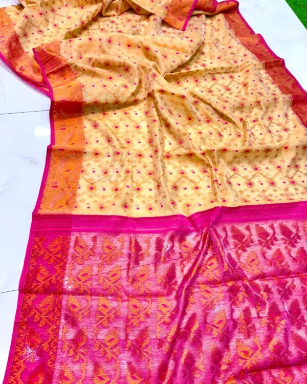 Light Orange Soft Dhakai Jamdani Saree