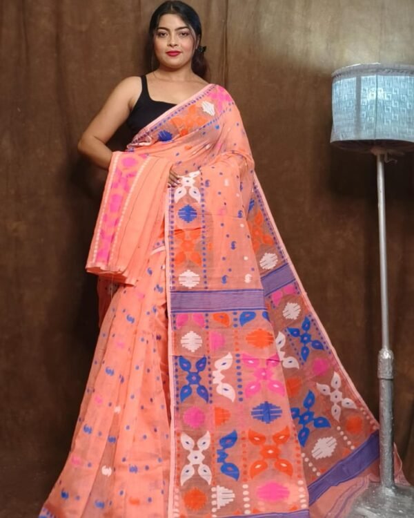 Light Salmon Soft Dhakai Jamdani Sari