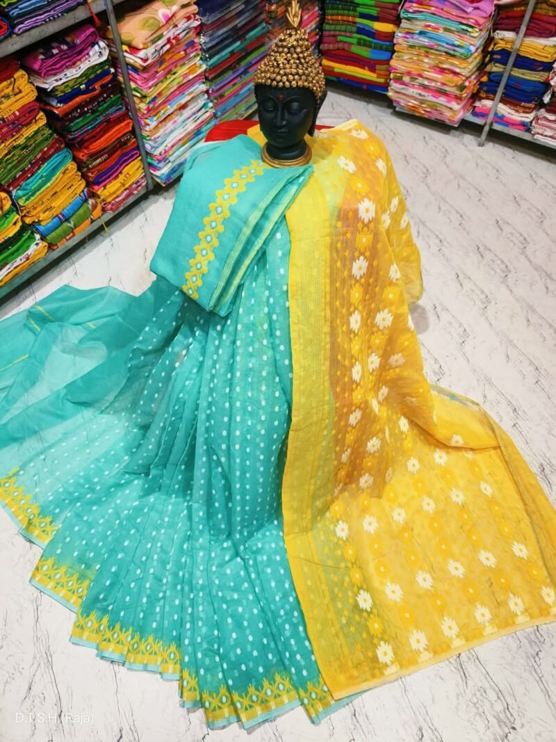 Light Sea Green Soft Dhakai Jamdani Saree