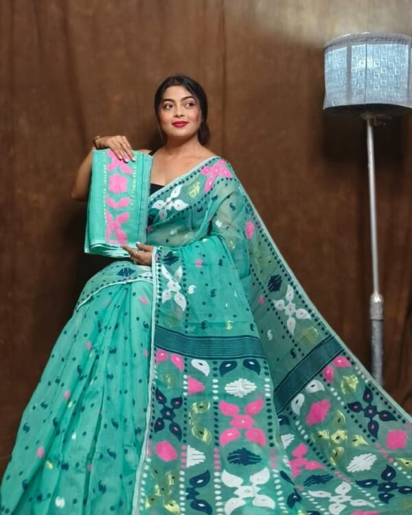 Light Sea Green Soft Dhakai Jamdani Sari