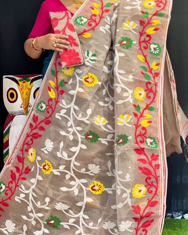Lota Soft Almond Frost Jamdani Saree