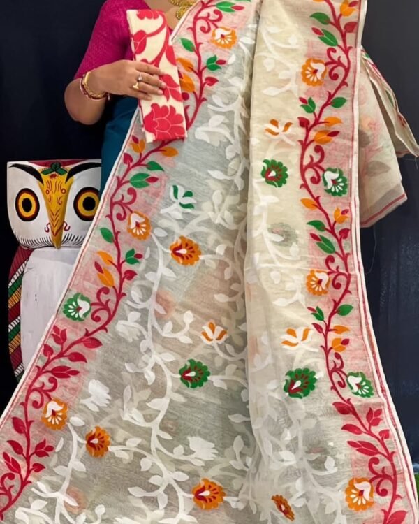 Lota Soft Almond Frost Jamdani Saree