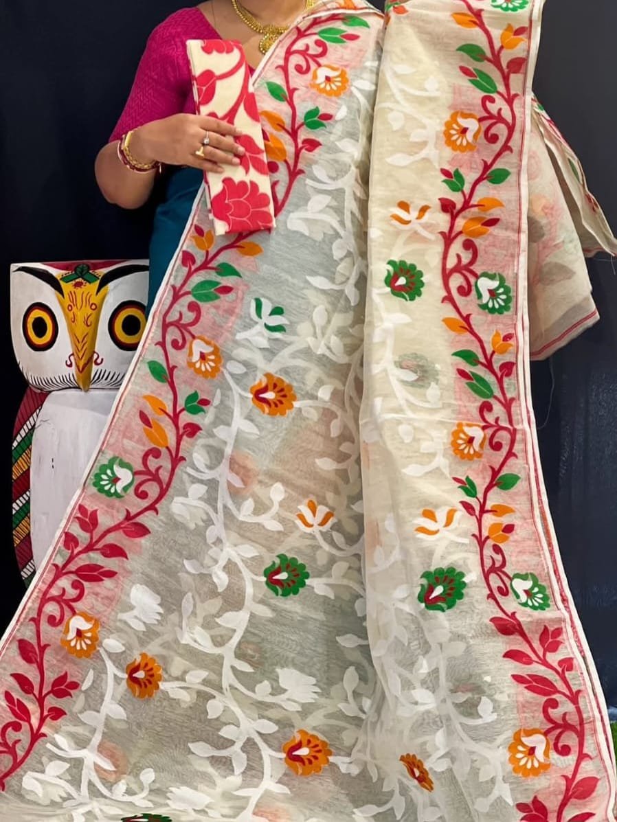 Lota Soft Almond Frost Jamdani Saree