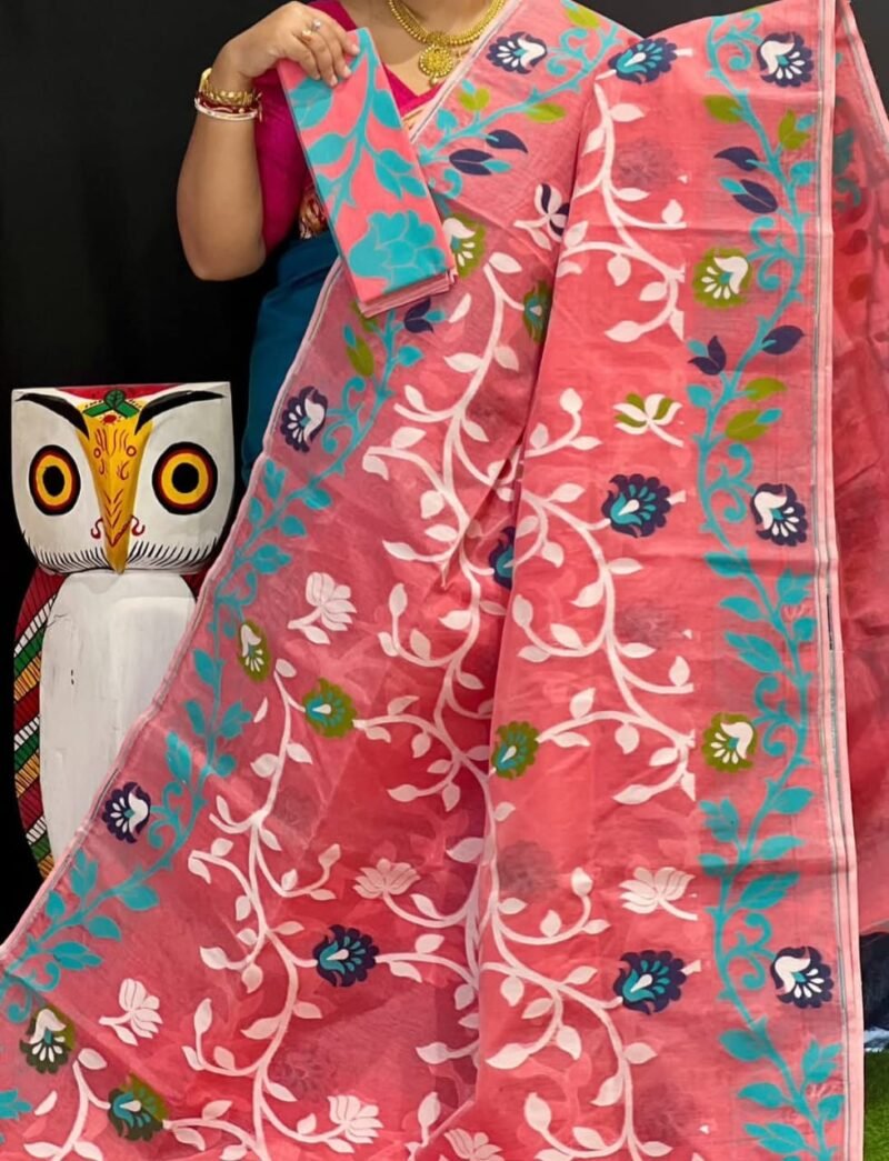 Lota Soft Bean Red Jamdani Saree
