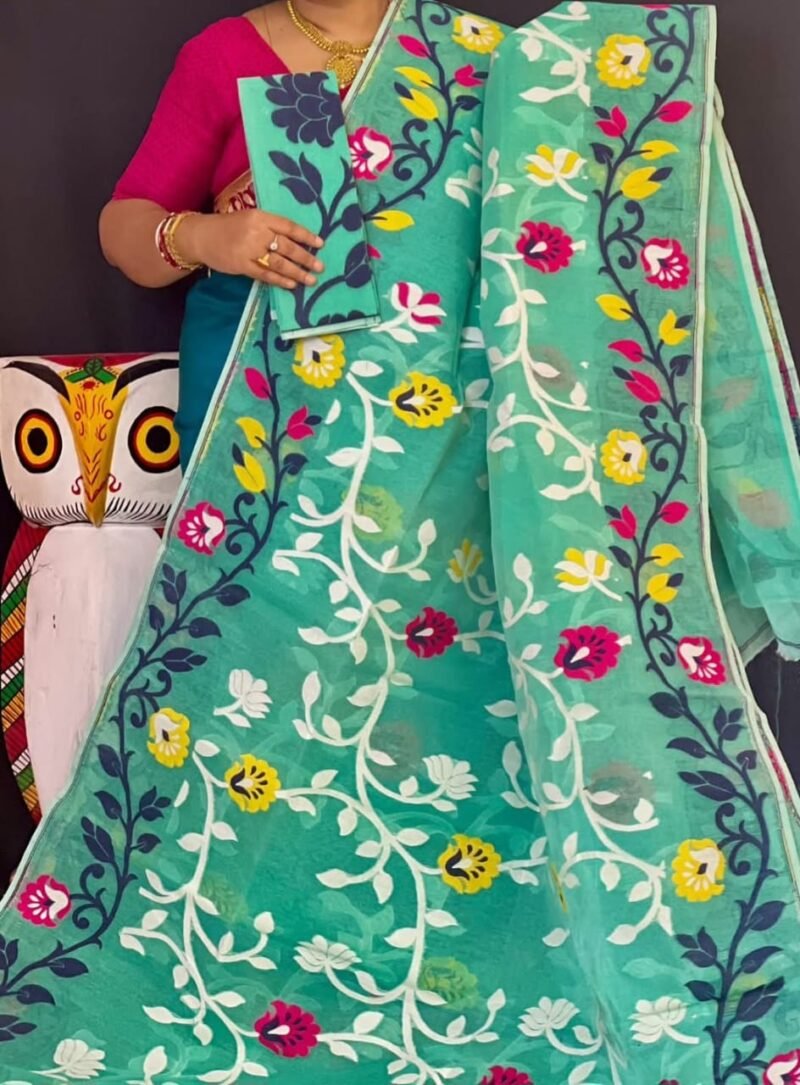 Lota Soft Greeny Blue Jamdani Saree