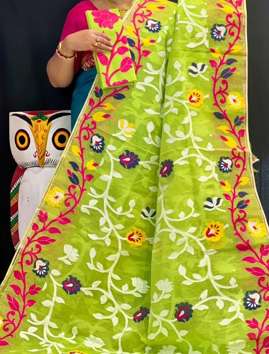 Lota Soft Light Green Jamdani Saree