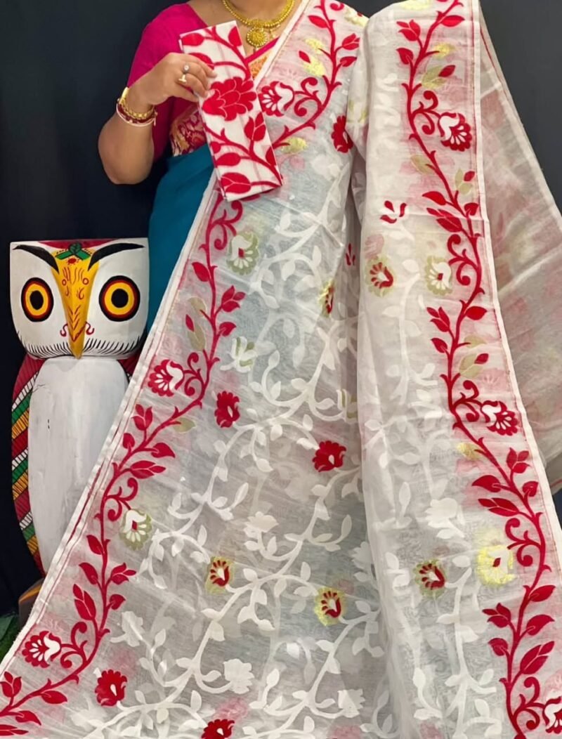 Lota Soft Vanilla Jamdani Saree