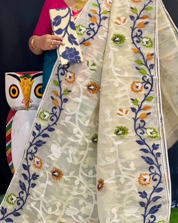 Lota Soft Vanilla Jamdani Sari