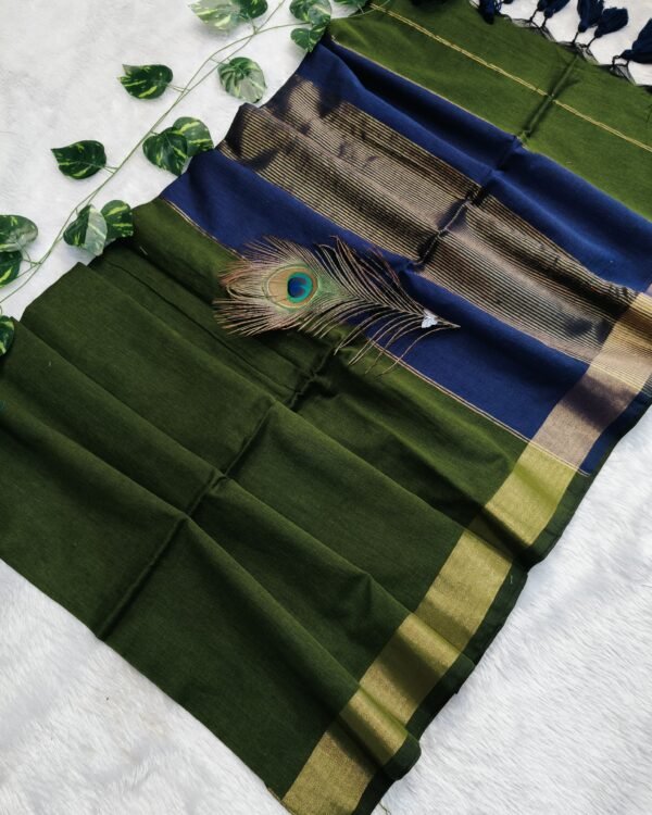 Maheshwari Soft Army Green Cotton Silk Saree