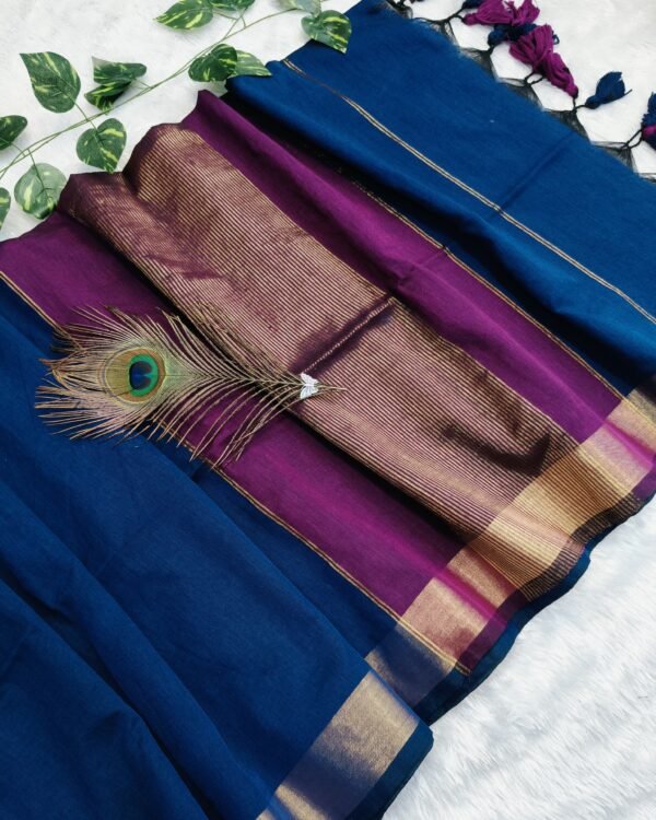 Maheshwari Soft Blue Stone Cotton Silk Saree