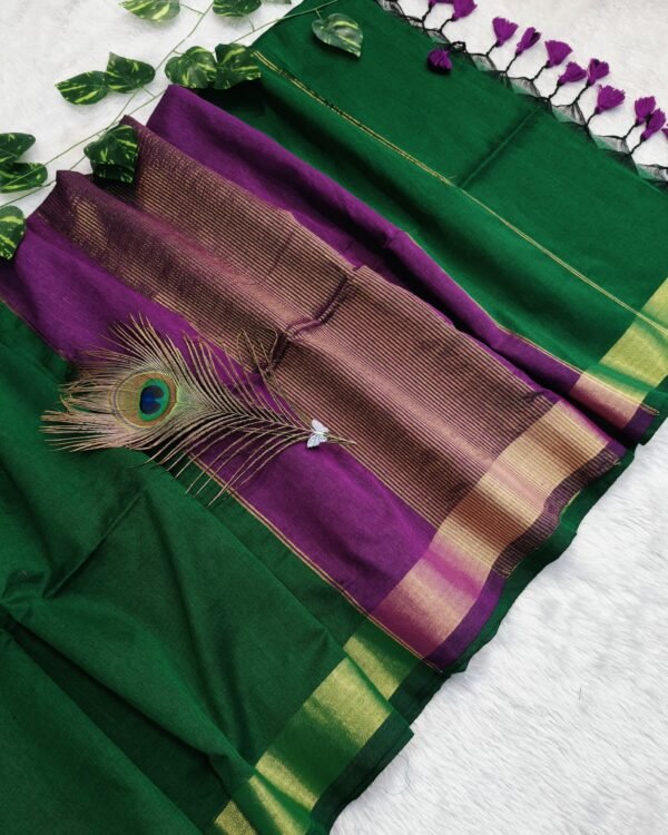 Maheshwari Soft Green Cotton Silk Saree