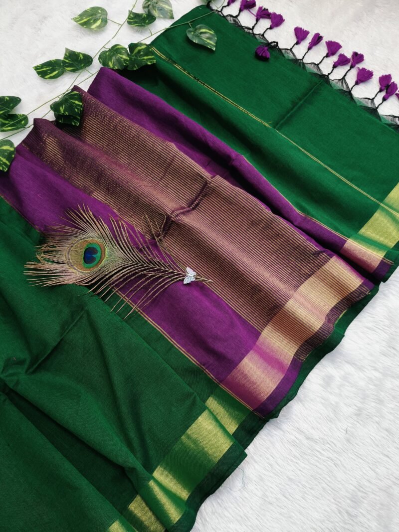 Maheshwari Soft Green Cotton Silk Saree
