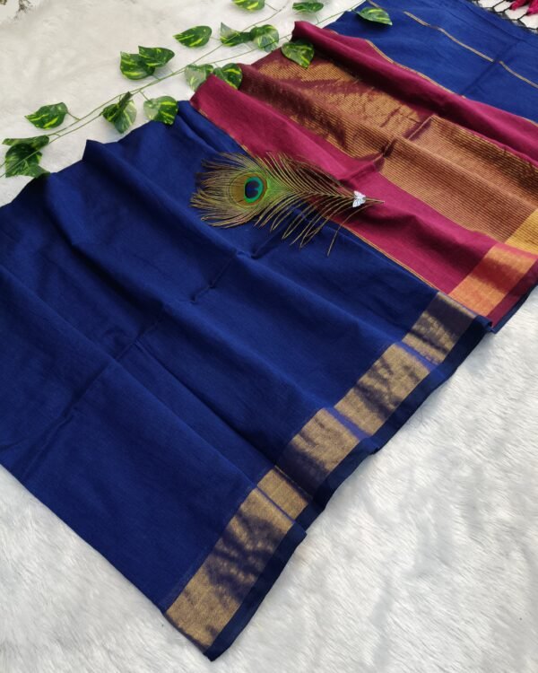 Maheshwari Soft Lapis Blue Cotton Silk Saree