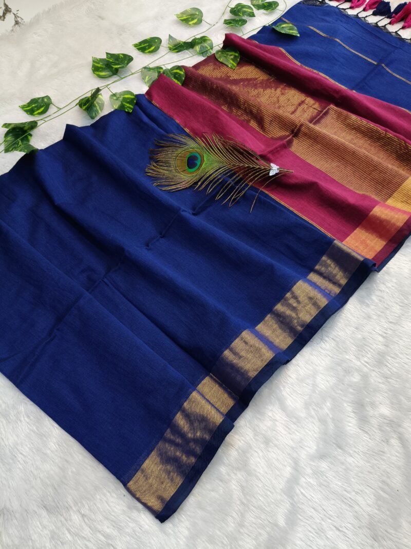 Maheshwari Soft Lapis Blue Cotton Silk Saree