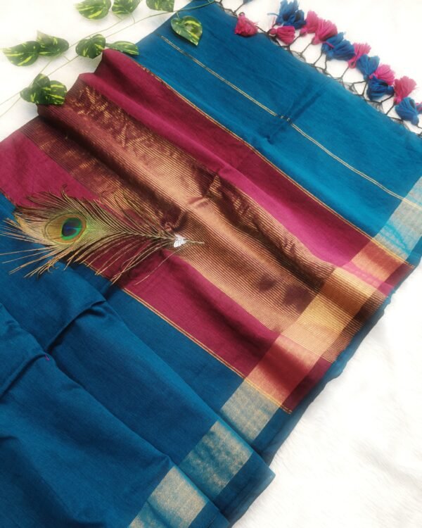 Maheshwari Soft Light Navy Cotton Silk Saree