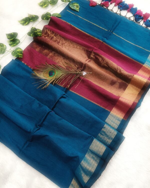 Maheshwari Soft Light Navy Cotton Silk Saree