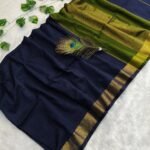 Maheshwari Soft Navy Blue Cotton Silk Saree