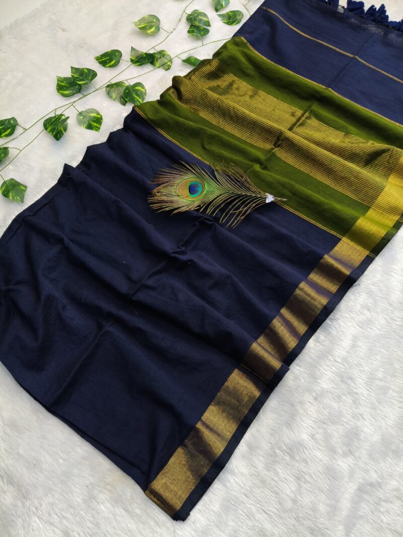 Maheshwari Soft Navy Blue Cotton Silk Saree