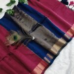 Maheshwari Soft Pansy Purple Cotton Silk Sare