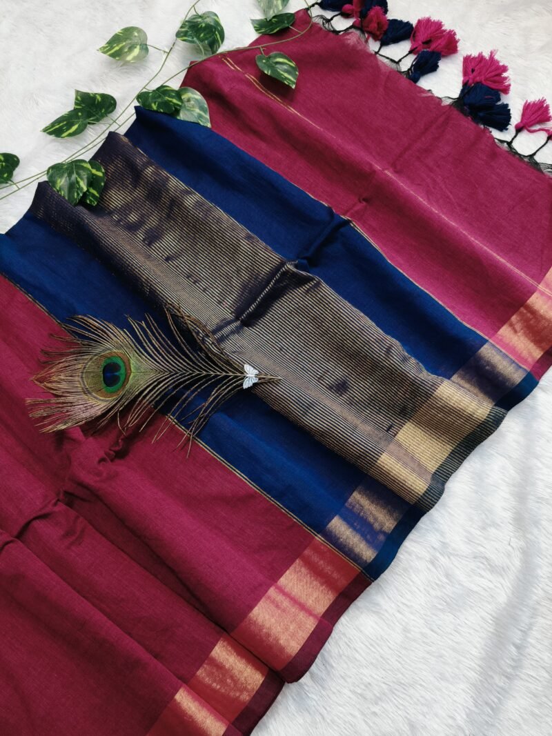 Maheshwari Soft Pansy Purple Cotton Silk Sare