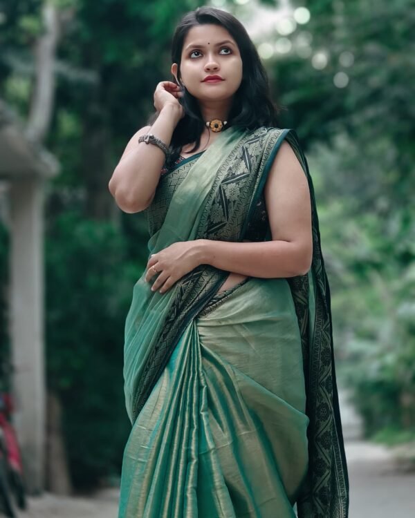 Marigold Aqua Deep Soft Tissu Cotton Silk Sari