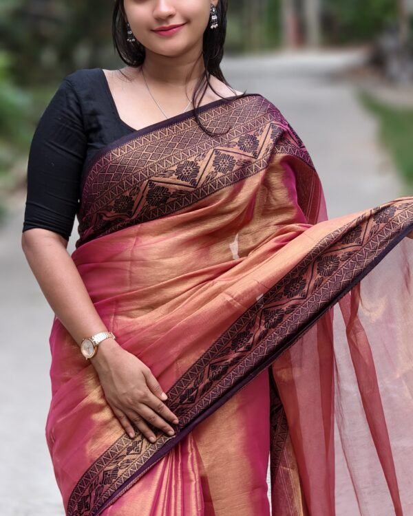 Marigold Dark Rose Soft Tissu Cotton Silk Sari