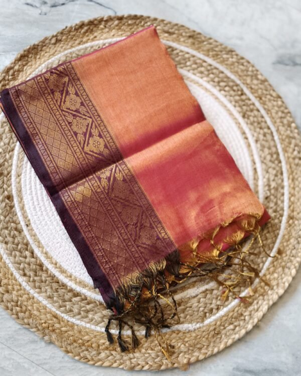 Marigold Dark Salmon Soft Tissu Cotton Silk Sari
