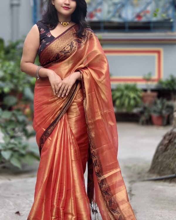 Marigold Dark Salmon Soft Tissu Cotton Silk Sari