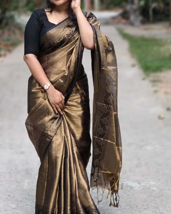 Marigold Dark Taupe Soft Tissu Cotton Silk Sari
