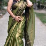 Marigold Muddy Green Soft Tissu Cotton Silk Sari