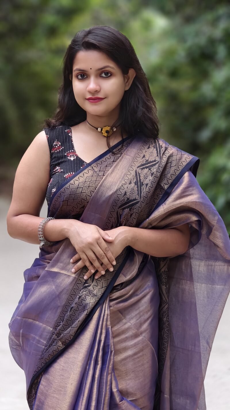 Marigold Purple Grey Soft Tissu Cotton Silk Sari