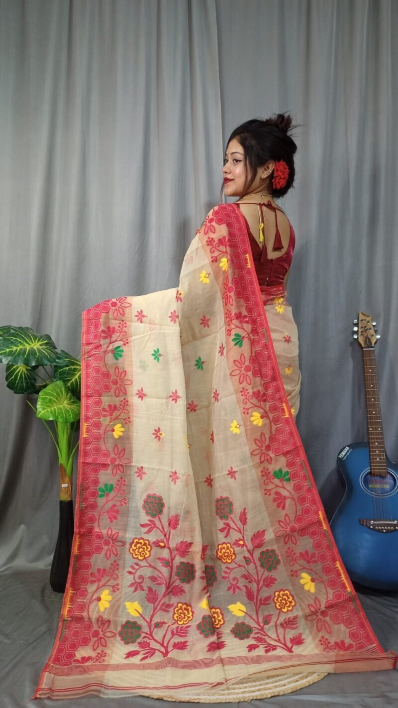 Marigold Soft Almond Dhakai Jamdani Saree - Image 2