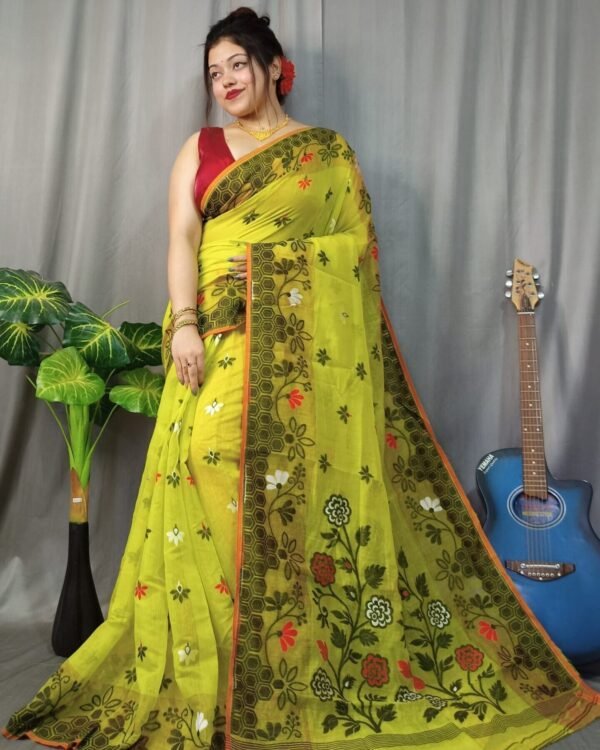 Marigold Soft Brass Dhakai Jamdani Saree
