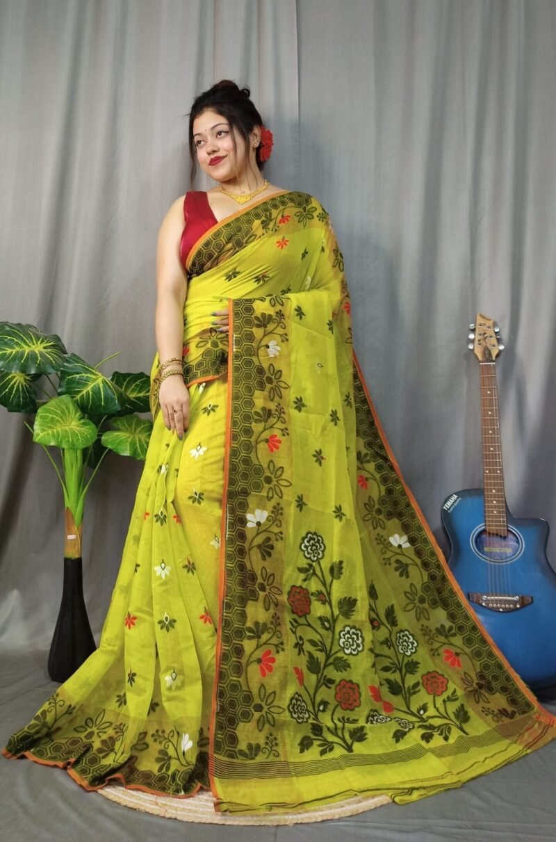 Marigold Soft Brass Dhakai Jamdani Saree
