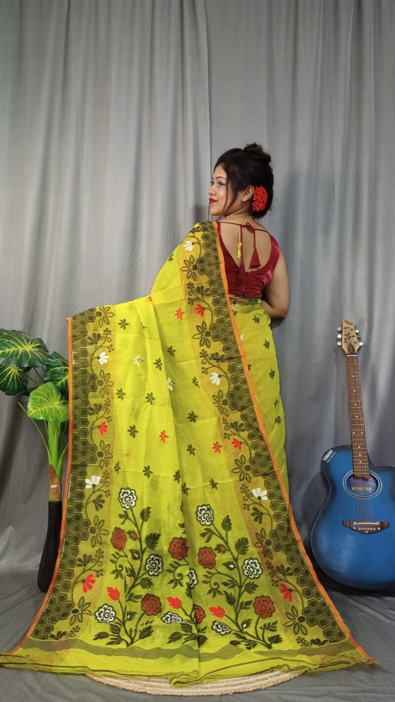 Marigold Soft Brass Dhakai Jamdani Saree - Image 2