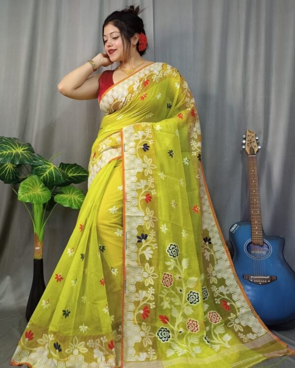 Marigold Soft Brass Dhakai Jamdani Sari