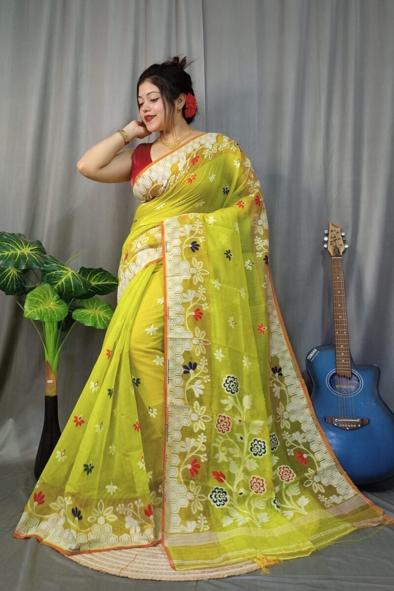 Marigold Soft Brass Dhakai Jamdani Sari