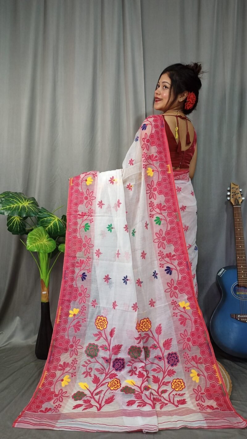 Marigold Soft White Dhakai Jamdani Sare - Image 2