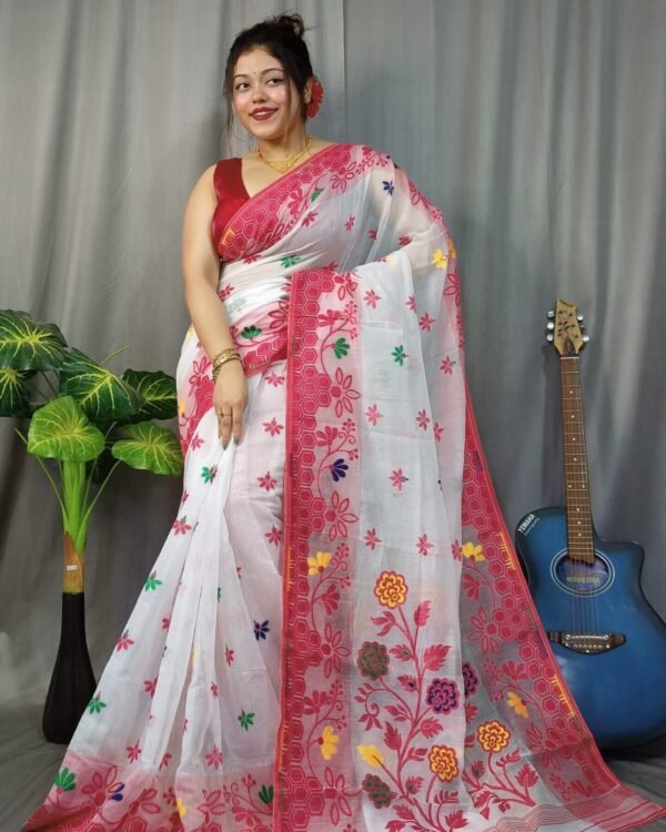Marigold Soft White Dhakai Jamdani Sare